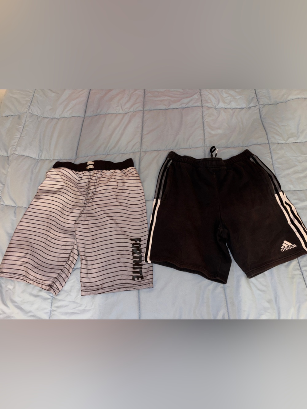 Adidas Black Athletic Shorts - Large & Gray Striped Fortnite Shorts - XLarge
